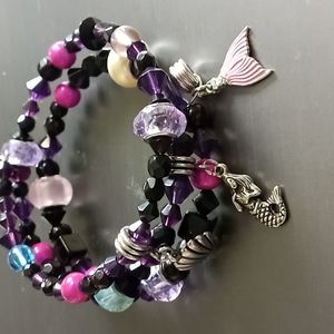 hand crafted mermaid crystal Beach wrap Coiled cuff bracelet